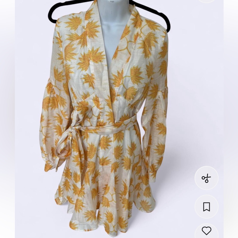 L'ATISTE Yellow and Cream Floral Long Sleeve Dress